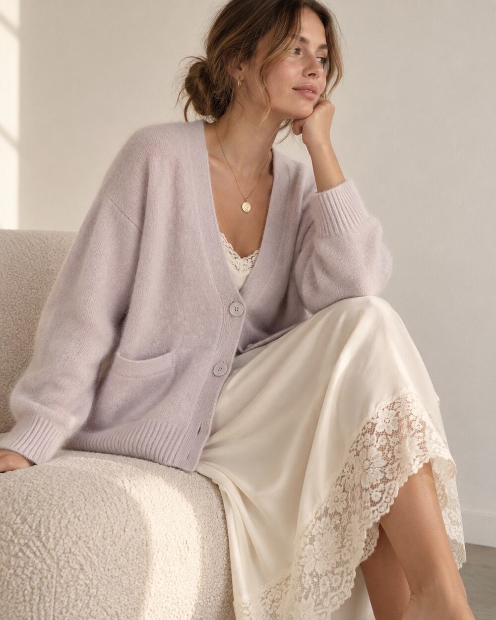 NakedCashmere Brushed cashmere oversized  Cardigan Marble M/L NWT